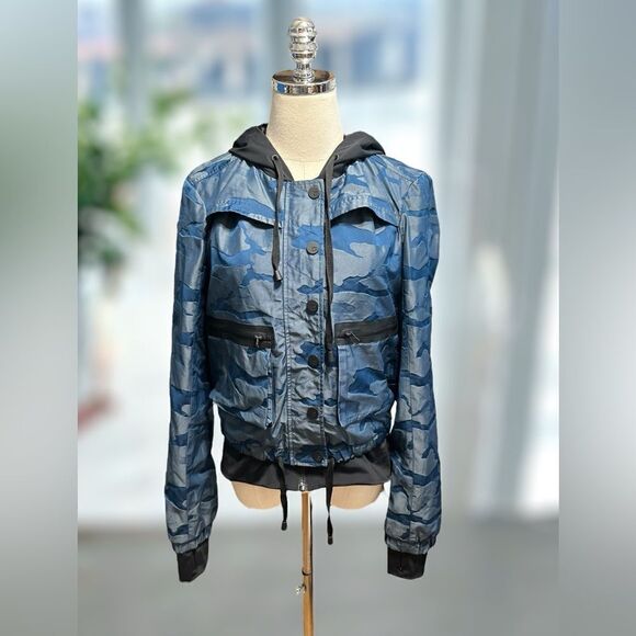 🔥 Blanc Noir Skyfall Camo Print Aviator Jacket Camo Hooded Size S - Picture 5 of 16